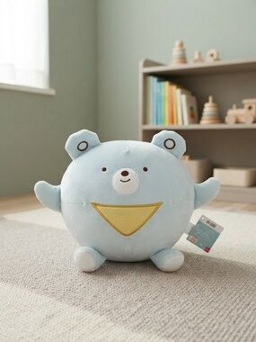 Daiso Blue Bear Hug Pillow Sphere Stuffed Animal Plush Japanese Toy NWT 11.8"